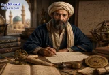 عالم من علماء الرياضيات داخل مكتبة تاريخية محاط بالمخطوطات والأدوات العلمية | قلعة الكويت